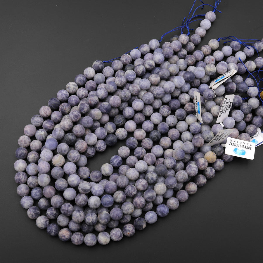 Matte Natural Iolite Round Beads 3mm 4mm 6mm 8mm 10mm 12mm 14mm 15.5" Strand