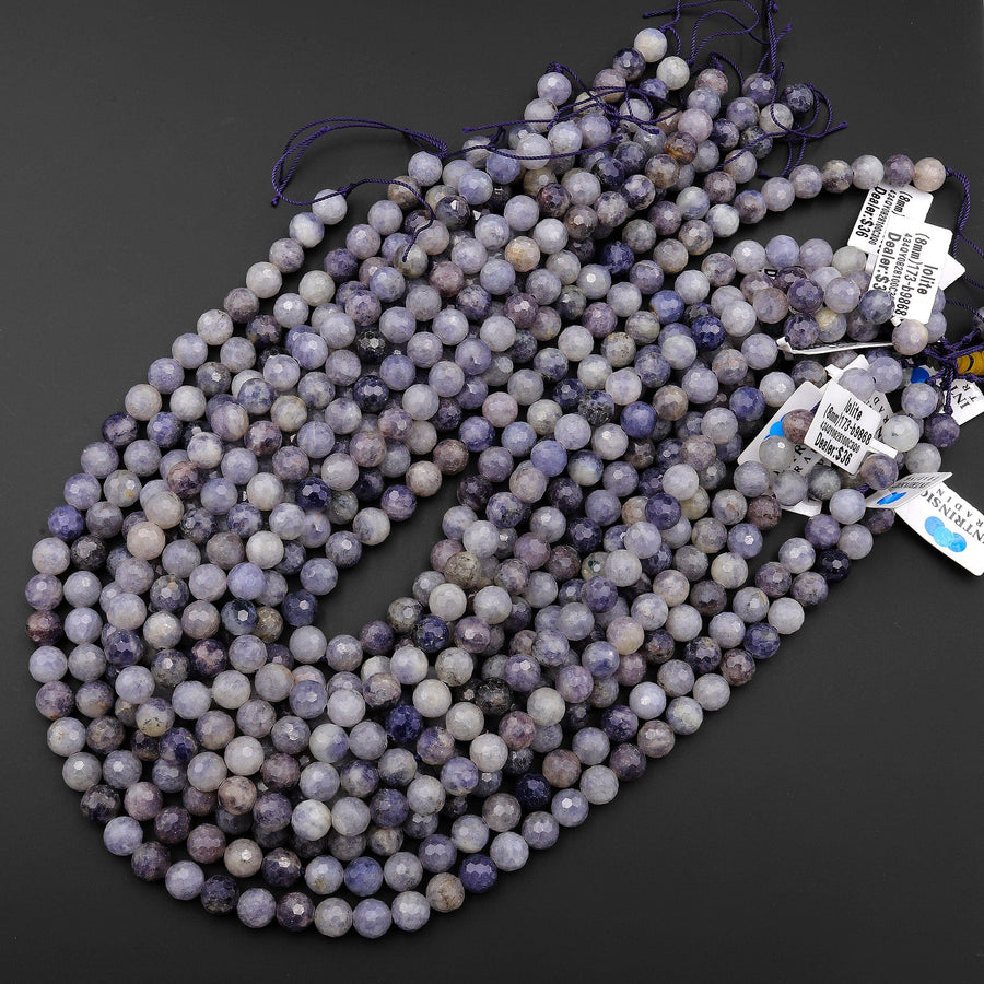 Faceted Natural Iolite Round Beads 8mm 10mm Genuine Real Blue Purple Iolite Gemstone 15.5" Strand