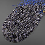 Natural Iolite 4mm Round Beads Micro Faceted Gemstone 15.5" Strand