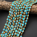 Genuine Natural Turquoise Gold Copper Edging Oval Beads Choose from 5pcs, 10pcs 16" Strand