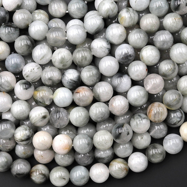 Natural Eagle Eye Beads 4mm 6mm 8mm 10mm Round Creamy Gray Slate Colors 15.5" Strand