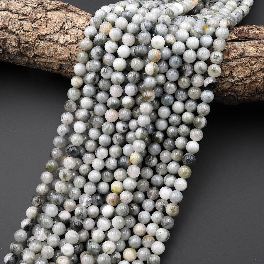 Natural Eagle Eye Beads 4mm 6mm 8mm 10mm Round Creamy Gray Slate Colors 15.5" Strand