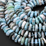 Huge Large Natural Blue Larimar Heishi Wheel Disc Rondelle Bead Center Drilled Slice Raw Rough Hand Chiseled Organic Cut 15.5" Strand