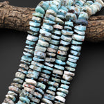 Huge Large Natural Blue Larimar Heishi Wheel Disc Rondelle Bead Center Drilled Slice Raw Rough Hand Chiseled Organic Cut 15.5" Strand