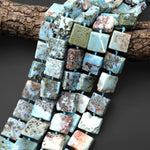 Large Genuine Natural Blue Larimar Beads Hand Cut Square 15.5" Strand