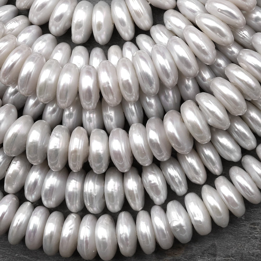 AAA Genuine Freshwater White Coin Pearl Center Drilled 15" Strand