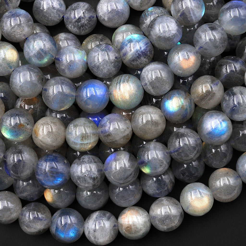 Flashy Natural Light Gray Labradorite 5mm 6mm 7mm 8mm 9mm Round Beads 15.5" Strand
