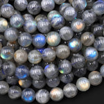 Flashy Natural Light Gray Labradorite 5mm 6mm 7mm 8mm 9mm Round Beads 15.5" Strand