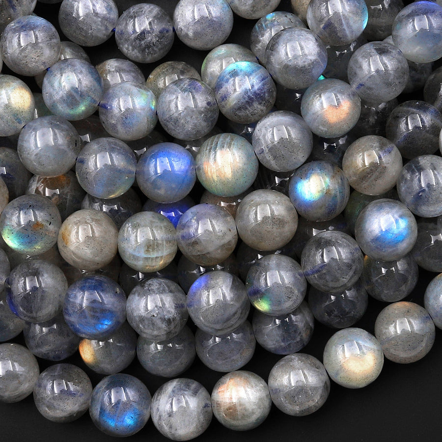 Flashy Natural Light Gray Labradorite 5mm 6mm 7mm 8mm 9mm Round Beads 15.5" Strand