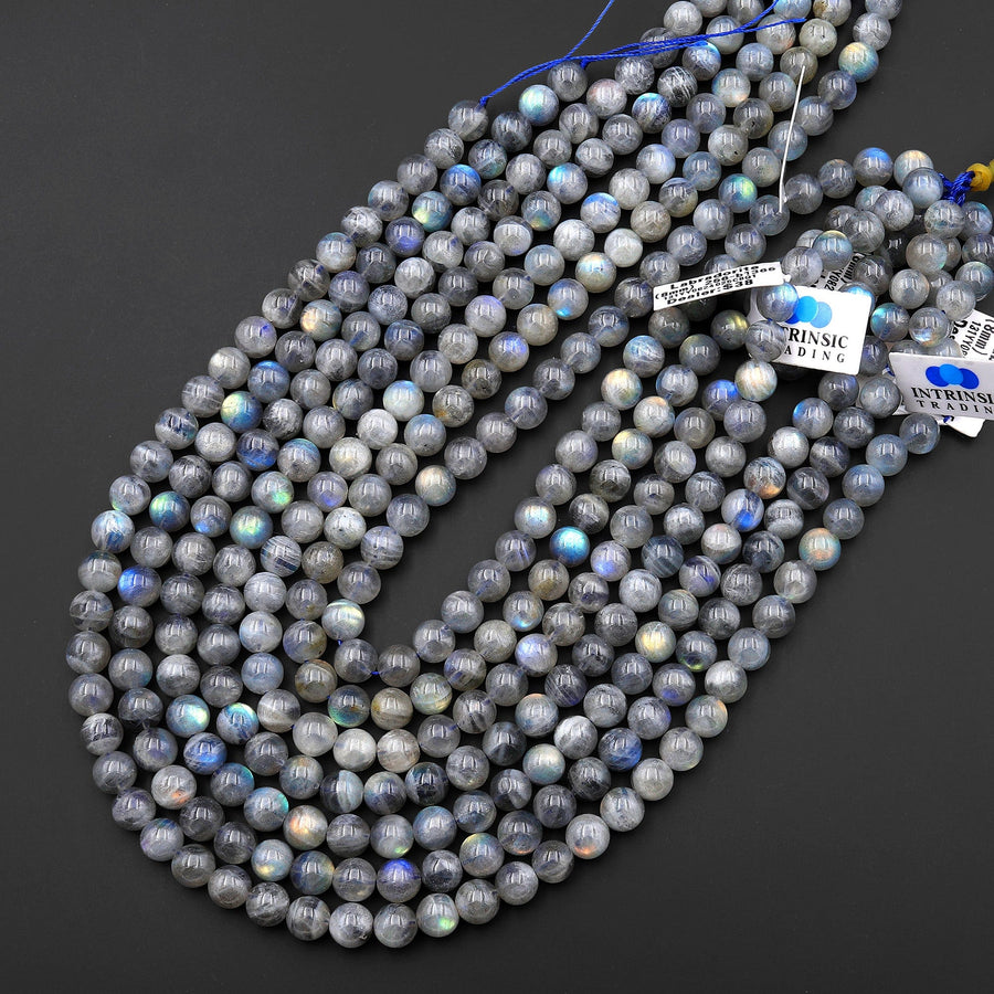 Flashy Natural Light Gray Labradorite 5mm 6mm 7mm 8mm 9mm Round Beads 15.5" Strand
