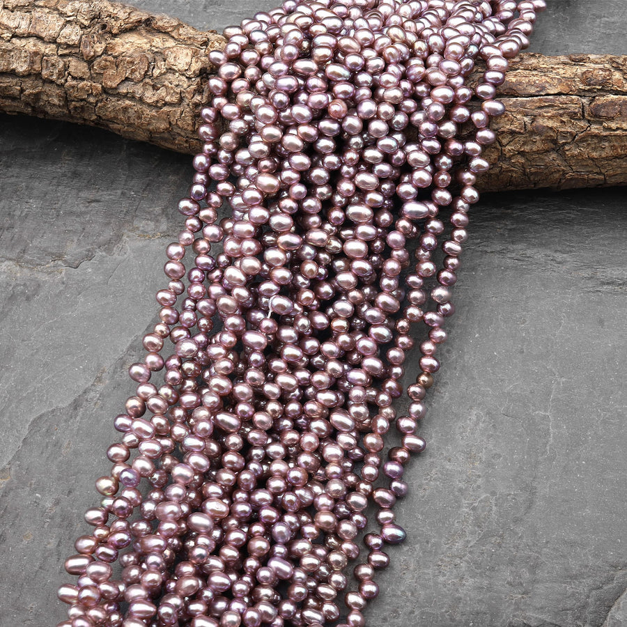 AAA 4x6mm Genuine Silvery Mauve Purple Freshwater Rice Pearl Top Side Drilled Good for Earrings 14" Strand