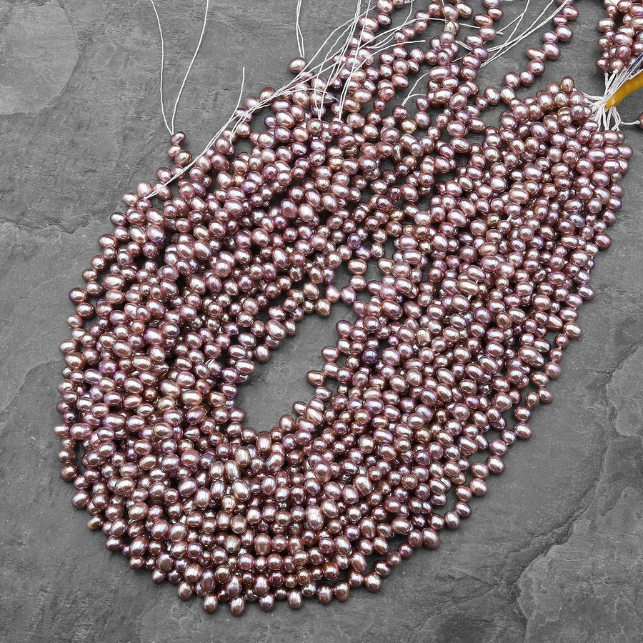 AAA 4x6mm Genuine Silvery Mauve Purple Freshwater Rice Pearl Top Side Drilled Good for Earrings 14" Strand