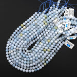 Faceted Natural Aquamarine 6mm 8mm 10mm Round Beads Laser Diamond Cut Gemstone 15.5" Strand