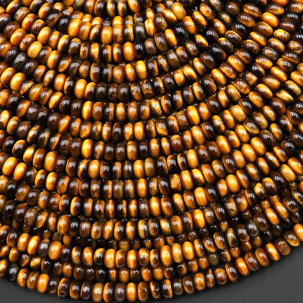 AAA Natural Tiger's Eye Beads 4mm Smooth Rondelle 15.5" Strand
