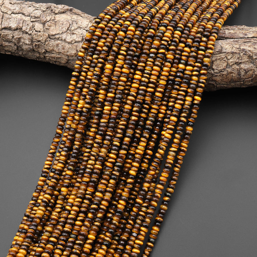 AAA Natural Tiger's Eye Beads 4mm Smooth Rondelle 15.5" Strand