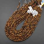 AAA Natural Tiger's Eye Beads 4mm Smooth Rondelle 15.5" Strand