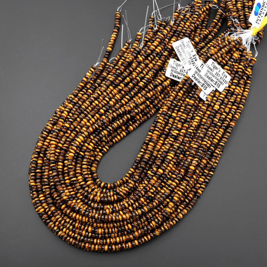 AAA Natural Tiger's Eye Beads 4mm Smooth Rondelle 15.5" Strand