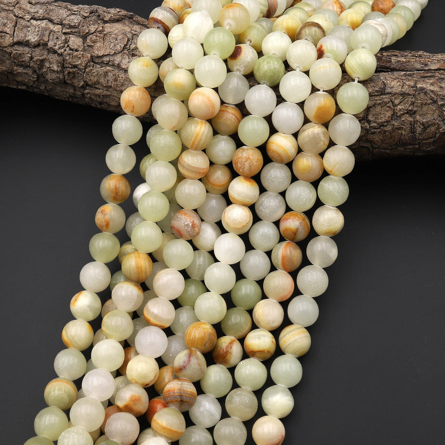 Natural Brown Yellow Green Calcite Round Beads Afghanistan Jade 4mm 6mm 8mm 10mm 15.5" Strand