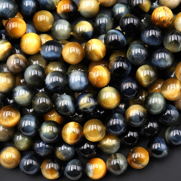 Natural Blue Blonde Tiger Eye Beads Smooth 4mm 6mm 8mm 10mm Round Amazing Chatoyance 15.5" Strand