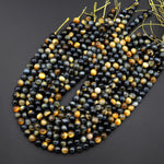 Natural Blue Blonde Tiger Eye Beads Smooth 4mm 6mm 8mm 10mm Round Amazing Chatoyance 15.5" Strand