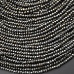Micro Faceted Natural Iron Pyrite Faceted 2mm 3mm Rondelle Beads Diamond Cut Gemstone 15.5" Strand