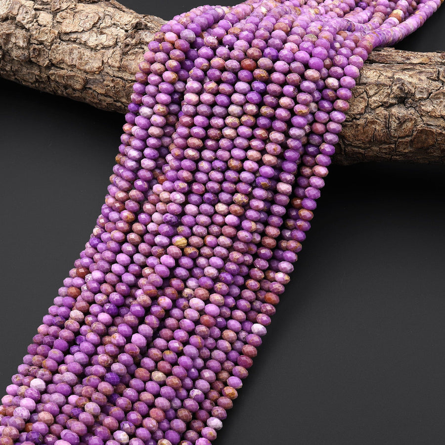 A Grade Natural Phosphosiderite Faceted 3mm 4mm 5mm 6mm Rondelle Beads Micro Laser Cut Lilac Purple Gemstone 15.5" Strand