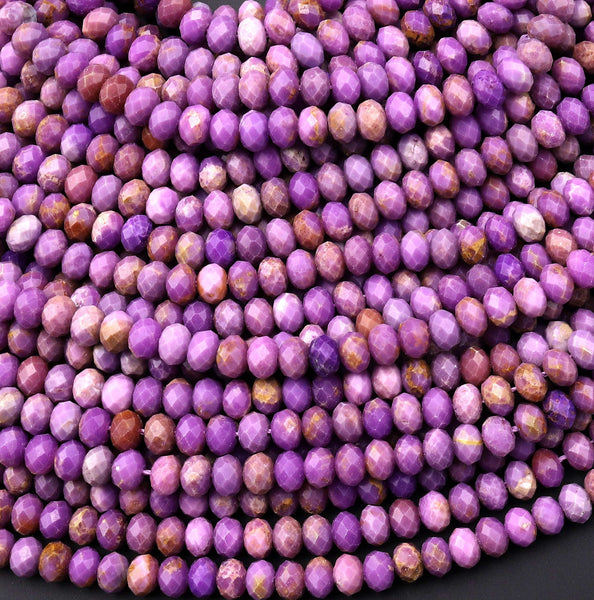 A Grade Natural Phosphosiderite Faceted 3mm 4mm 5mm 6mm Rondelle Beads Micro Laser Cut Lilac Purple Gemstone 15.5" Strand