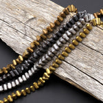 Matte Titanium Hematite 4mm Center Drilled Triangle Spike Spacer Beads Silver Gold Bronze Copper Gunmetal Black Colors 15.5" Strand