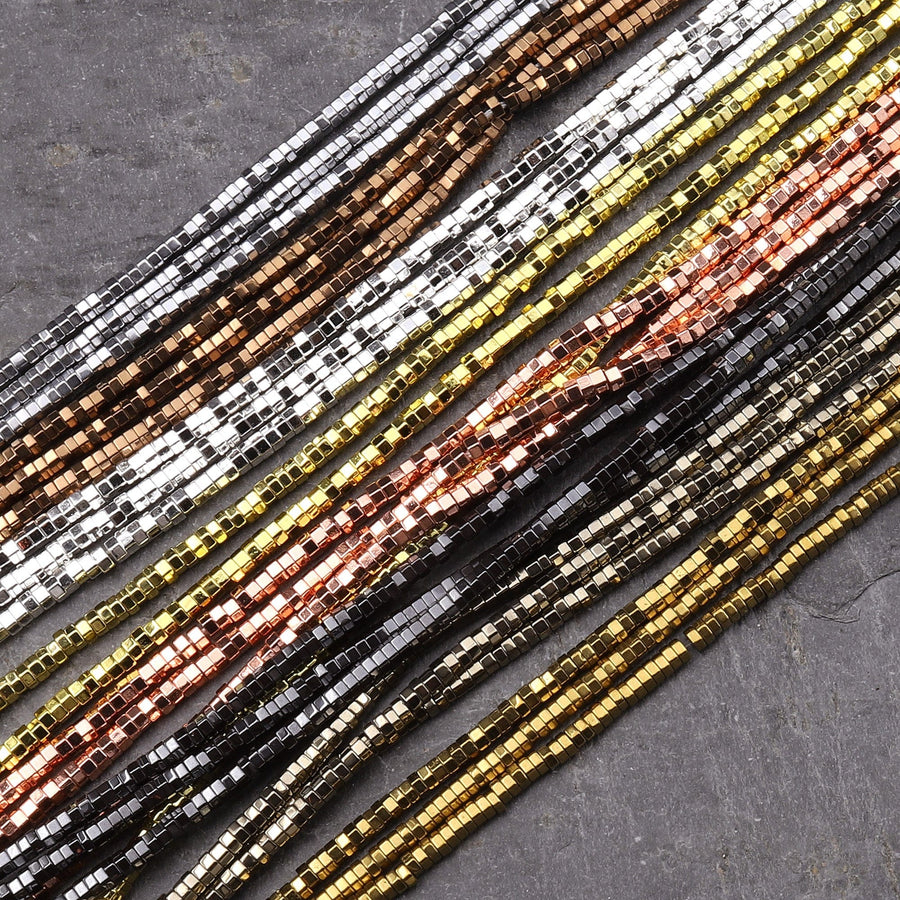 2mm Titanium Hematite Hexagon Beads Center Drilled Faceted Spacer Rose Gold Silver Bronze Copper Champagne Black Beads 15.5" Strand