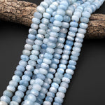 Large Faceted Natural Blue Aquamarine Rondelle Thick Wheel 8mm 9mm 10mm 12mm Beads 15.5" Strand