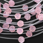 Natural Pink Rose Quartz Hand Carved Rose Flower Gemstone Beads 8mm 10mm 12mm 14mm Choose from 5pcs, 10pcs