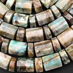 Rare Natural Chrysocolla in Quartz Beads Large Faceted Octagon Cylinder Barrel Tube Nuggets From Arizona 16" Strand