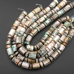 Rare Natural Chrysocolla in Quartz Beads Large Faceted Octagon Cylinder Barrel Tube Nuggets From Arizona 16" Strand