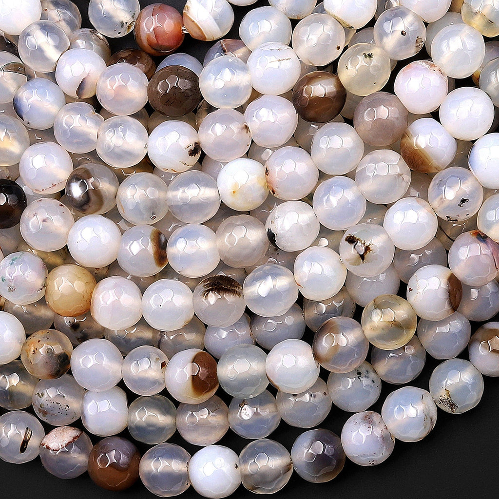 Faceted Natural Montana Agate 6mm 8mm Round Beads 15.5" Strand