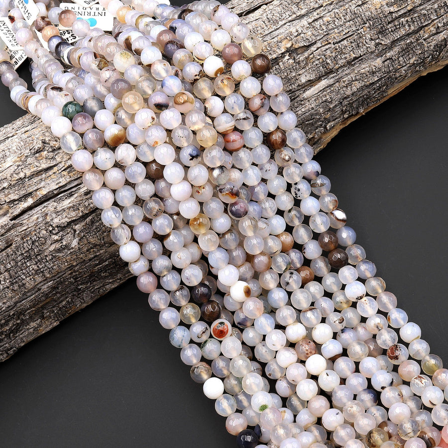 Faceted Natural Montana Agate 6mm 8mm Round Beads 15.5" Strand