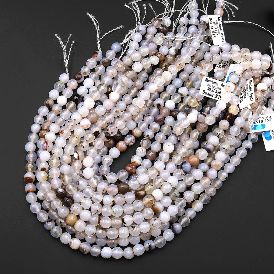 Faceted Natural Montana Agate 6mm 8mm Round Beads 15.5" Strand