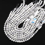 Faceted Natural White Howlite 6mm 8mm 10mm Round Beads 15.5" Strand