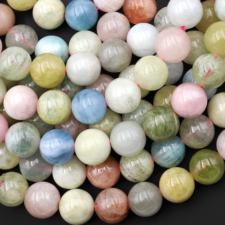 Large Natural Blue Green Aquamarine Pink Morganite Round Beads 6mm 8mm 10mm 12mm 14mm 16mm 15.5" Strand
