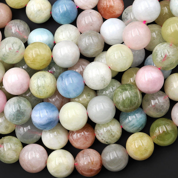 Large Natural Blue Green Aquamarine Pink Morganite Round Beads 6mm 8mm 10mm 12mm 14mm 16mm 15.5" Strand