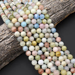 Large Natural Blue Green Aquamarine Pink Morganite Round Beads 6mm 8mm 10mm 12mm 14mm 16mm 15.5" Strand