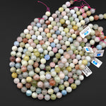 Large Natural Blue Green Aquamarine Pink Morganite Round Beads 6mm 8mm 10mm 12mm 14mm 16mm 15.5" Strand