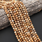 Faceted Natural Picture Jasper 4mm 6mm 8mm 10mm 12mm 14mm Round Beads Desert Jasper Earthy Yellow Brown Jasper 15.5" Strand
