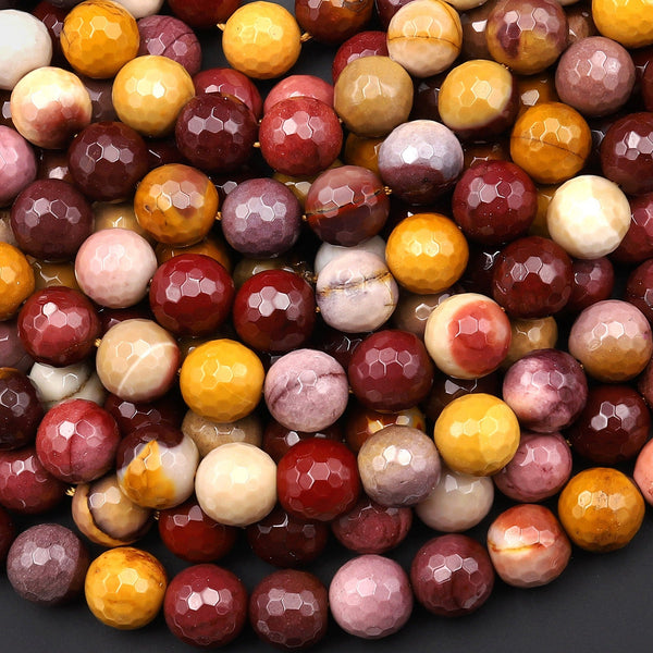 Faceted Natural Australian Mookaite Jasper Round Beads 4mm 6mm 8mm 10mm 12mm Sunset Colors Red Yellow Maroon Red 15.5" Strand