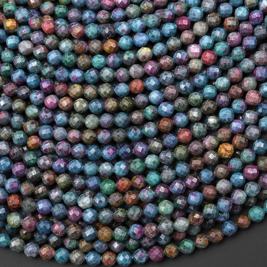 Rare Faceted Natural Ruby Kyanite Fuchsite 2mm 3mm 4mm Round Beads Gemstone 15.5" Strand