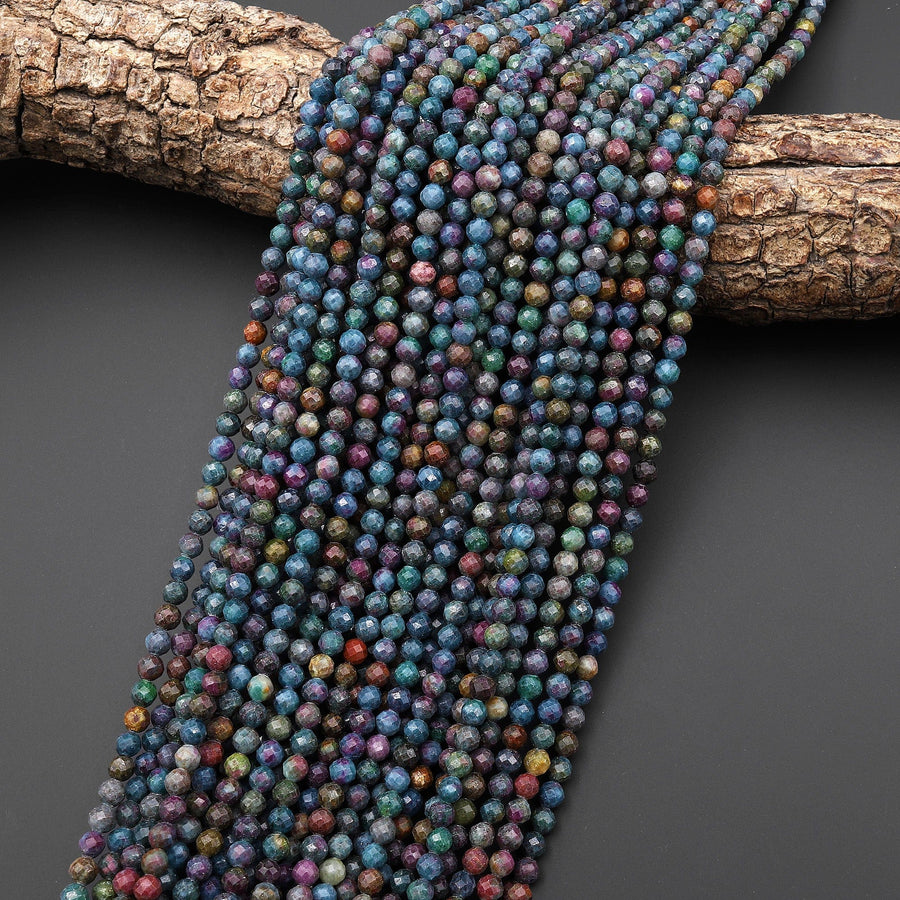 Rare Faceted Natural Ruby Kyanite Fuchsite 2mm 3mm 4mm Round Beads Gemstone 15.5" Strand