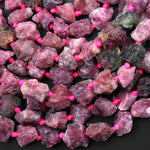 Rough Raw Natural Pink Tourmaline Beads 6mm 8mm Freeform Nuggets 15.5" Strand