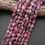 Rough Raw Natural Pink Tourmaline Beads 6mm 8mm Freeform Nuggets 15.5" Strand