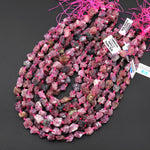 Rough Raw Natural Pink Tourmaline Beads 6mm 8mm Freeform Nuggets 15.5" Strand