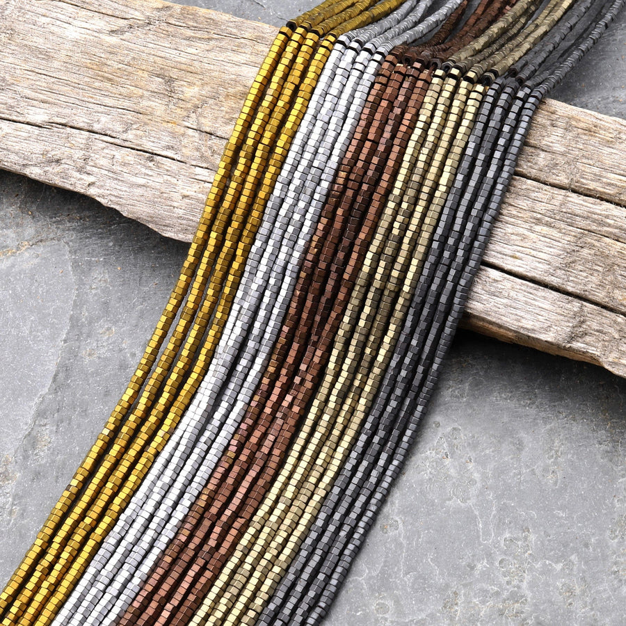 Matte Titanium Hematite 2mm 4mm Hexagon Spacer Beads Silver Bronze Gunmetal Blue Gold Champagne Rainbow Colors 15.5" Strand