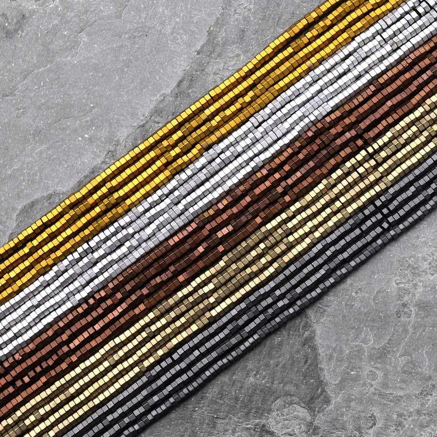 Matte Titanium Hematite 2mm 4mm Hexagon Spacer Beads Silver Bronze Gunmetal Blue Gold Champagne Rainbow Colors 15.5" Strand